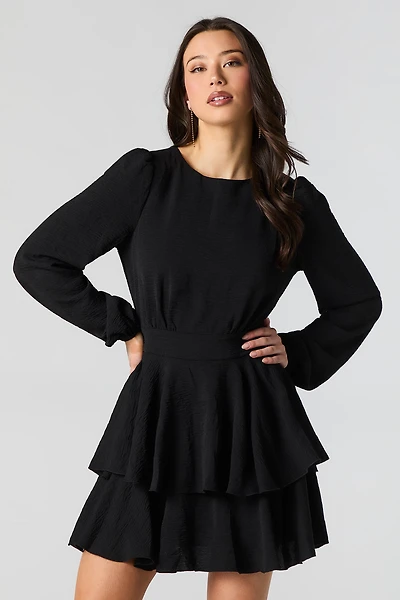 Flowy Ruffle Tiered Long Sleeve Mini Dress