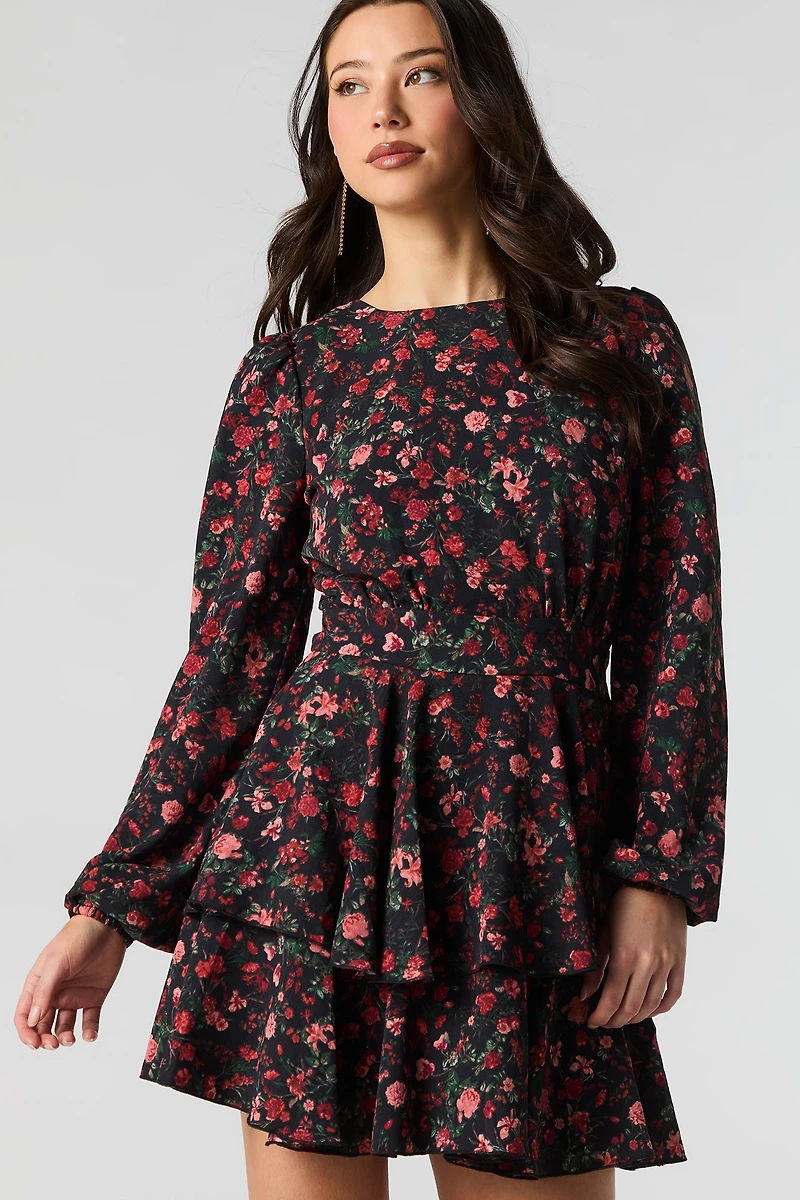 Flowy Ruffle Tiered Long Sleeve Mini Dress