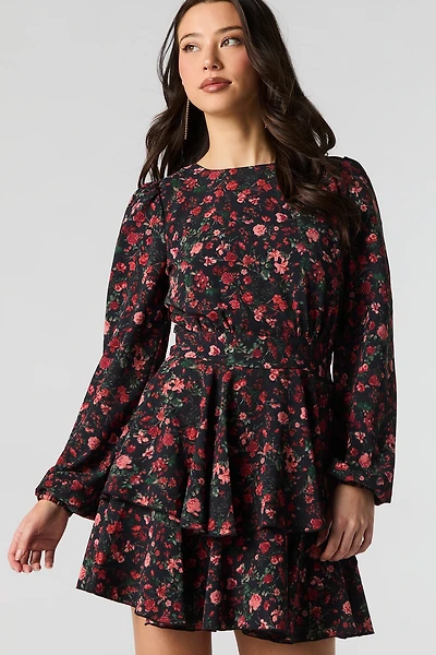 Flowy Ruffle Tiered Long Sleeve Mini Dress