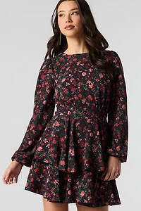 Flowy Ruffle Tiered Long Sleeve Mini Dress