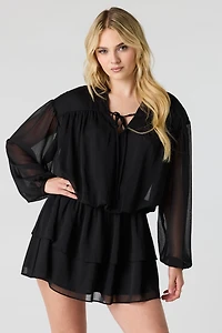Chiffon Tiered Long Sleeve Mini Dress