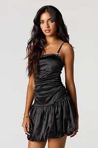 Satin Bubble Hem Mini Dress