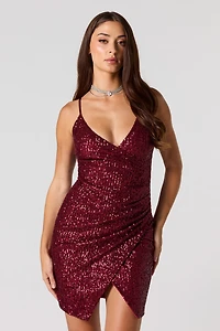 Sequin Mini Wrap Dress