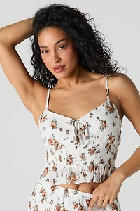 Camisole courte smockée fleurie
