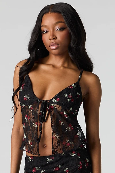 Floral Lace Flyaway Tank with Built-in Cups