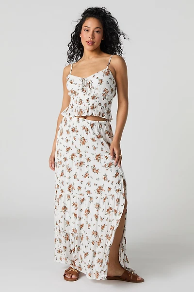Jupe maxi volantée fleurie