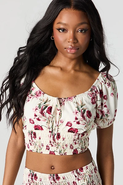 Floral Puff Sleeve Crop Top