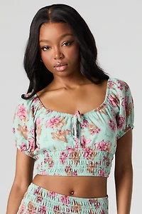 Floral Puff Sleeve Crop Top