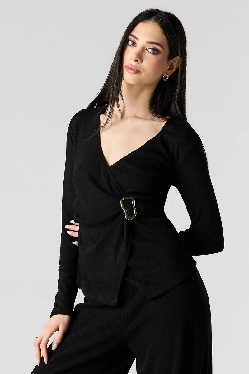 Metal Ring Wrap Long Sleeve Top