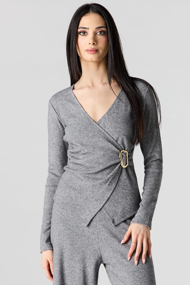 Metal Ring Wrap Long Sleeve Top
