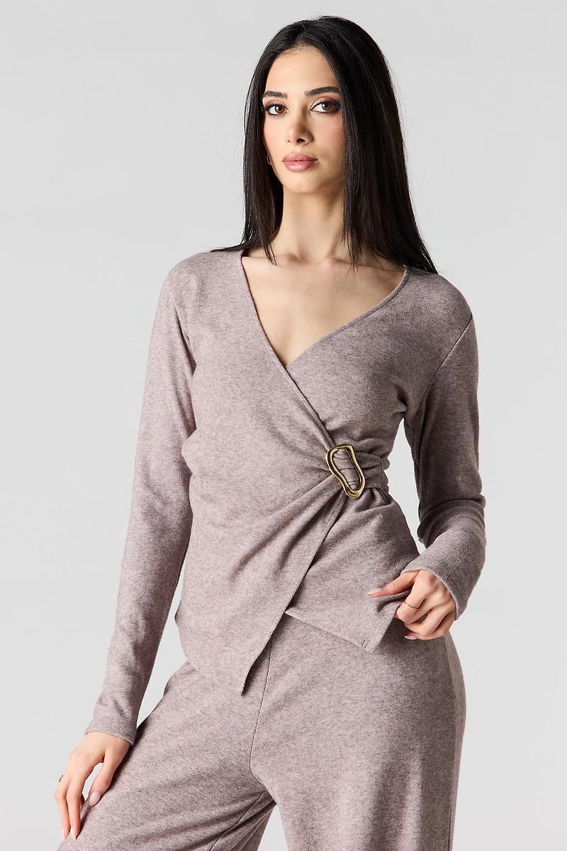 Metal Ring Wrap Long Sleeve Top
