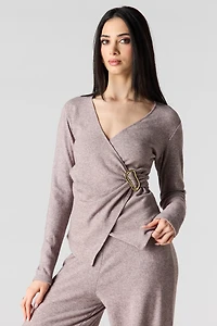Metal Ring Wrap Long Sleeve Top