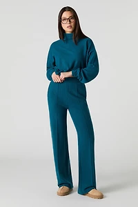 Pantalon en tricot côtelé et jambe large