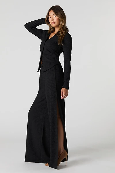 Textured Slit Wide Leg Pant
