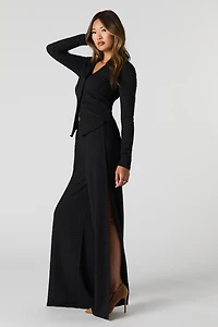 Textured Slit Wide Leg Pant