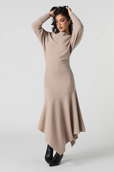 Jupe midi en tricot côtelé asymétrique