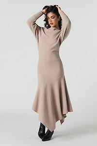 Jupe midi en tricot côtelé asymétrique