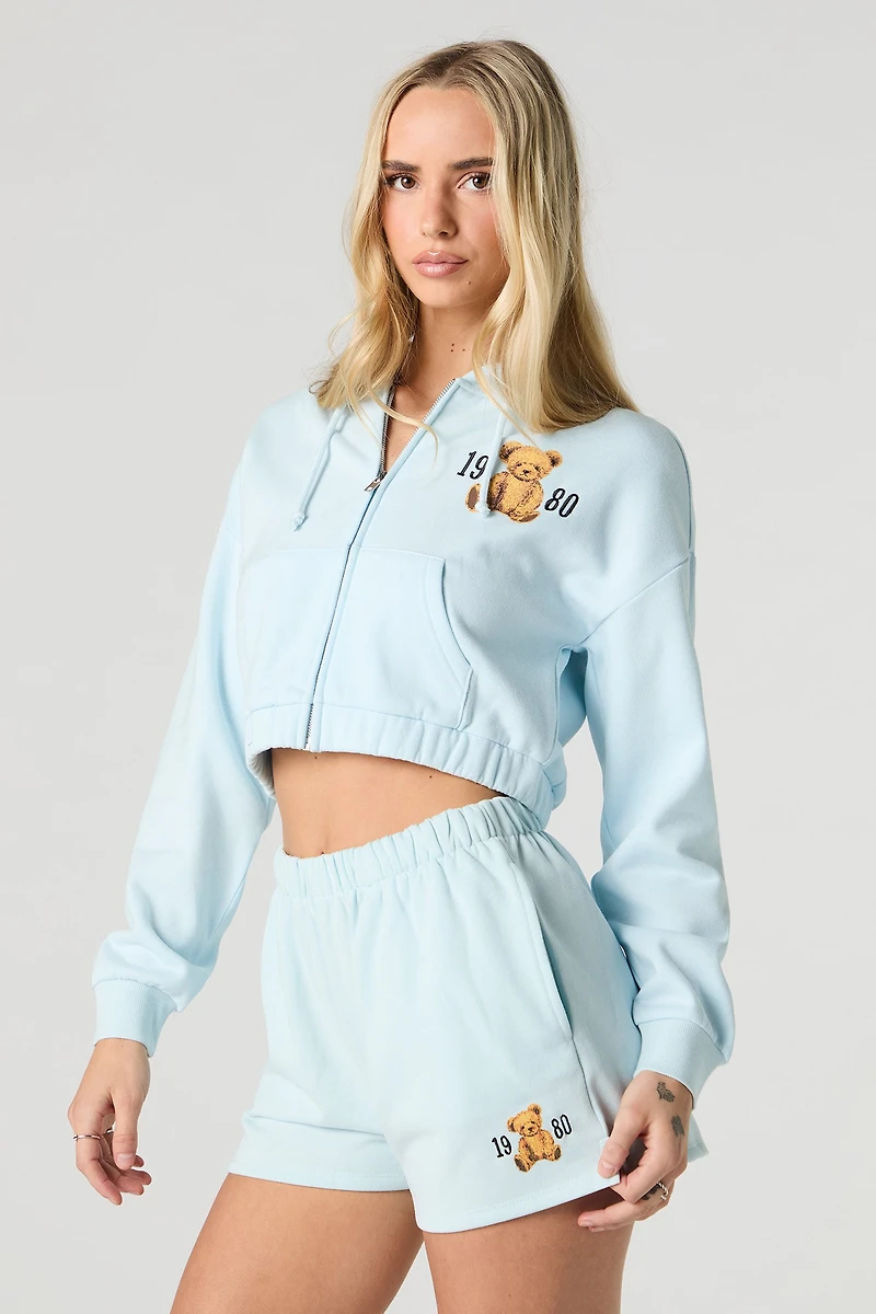Embroidered Fleece Short
