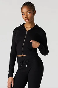 Cropped Zip-Up Ribbed Hoodie