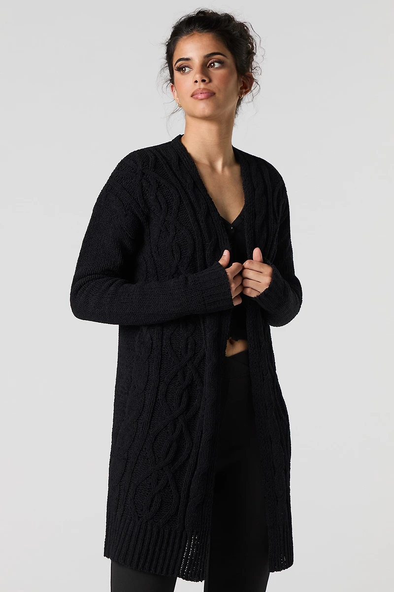 Cardigan long en tricot à mailles torsadées
