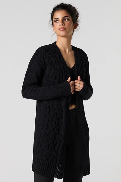 Cardigan long en tricot à mailles torsadées