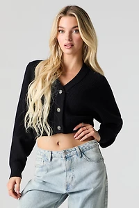 Ribbed Knit Button Front Cardigan