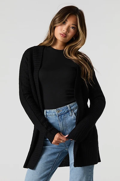 Waffle Knit Open Front Cardigan