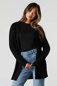 Waffle Knit Open Front Cardigan