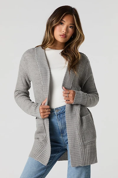 Cardigan ouvert en tricot gaufré