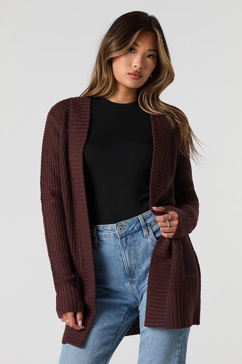 Cardigan ouvert en tricot gaufré