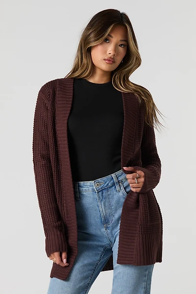 Cardigan ouvert en tricot gaufré
