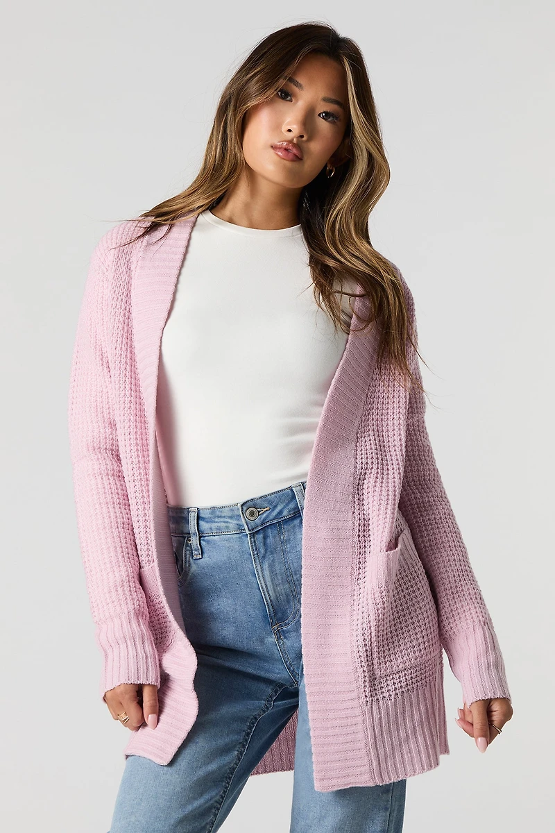 Cardigan ouvert en tricot gaufré