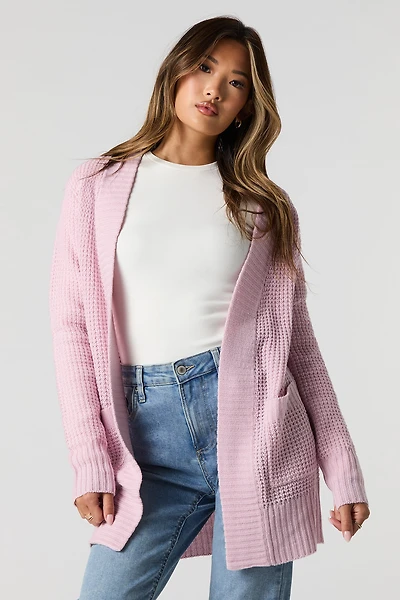Cardigan ouvert en tricot gaufré