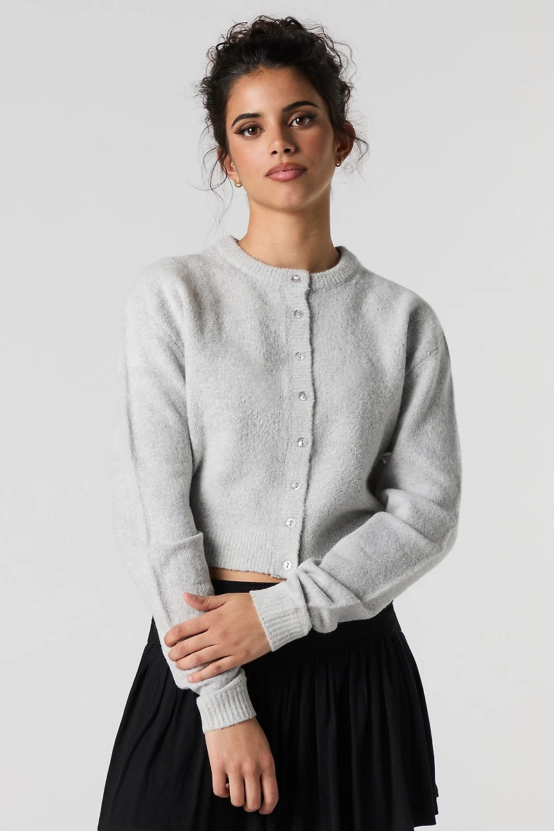 Mossy Knit Button-Up Cardigan