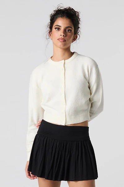 Cardigan boutonné en tricot mousseux