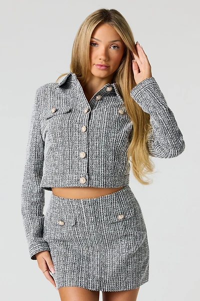 Tweed Pearl Button-Up Blazer