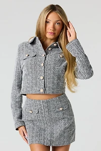 Tweed Pearl Button-Up Blazer