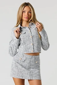 Blazer boutonné en tweed avec similiperles