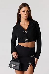 Rhinestone Bow Cropped Blazer