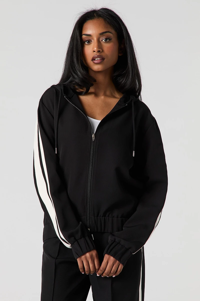Active Contrast Stripe Zip-Up Hoodie