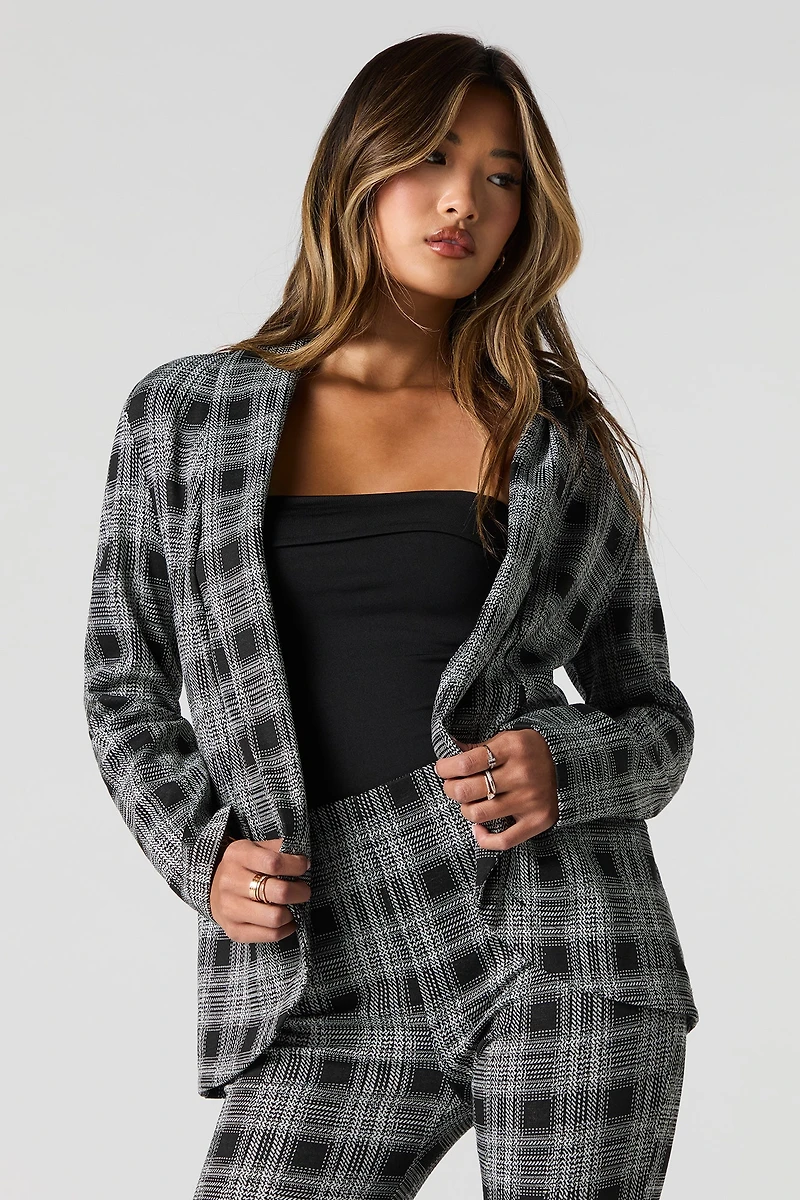 Plaid Knit Open Front Blazer