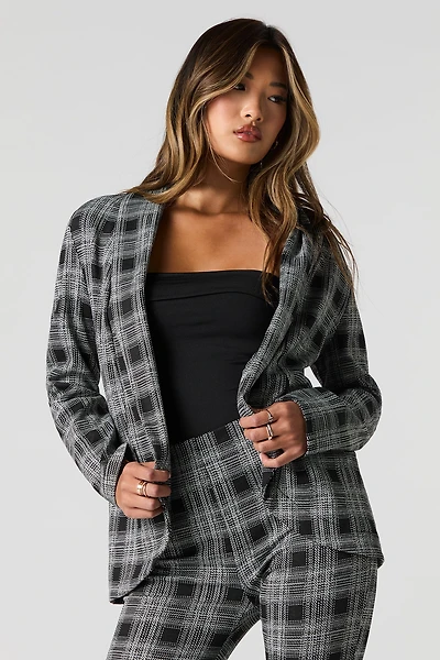 Plaid Knit Open Front Blazer