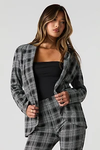 Plaid Knit Open Front Blazer