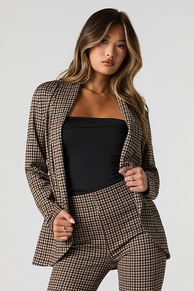 Blazer ouvert en tricot à carreaux