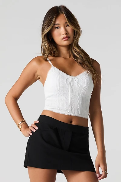 Camisole côtelée sans couture avec bordure en dentelle