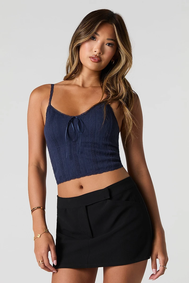 Seamless Ribbed Lace Trim Cami
