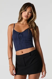 Camisole côtelée sans couture avec bordure en dentelle