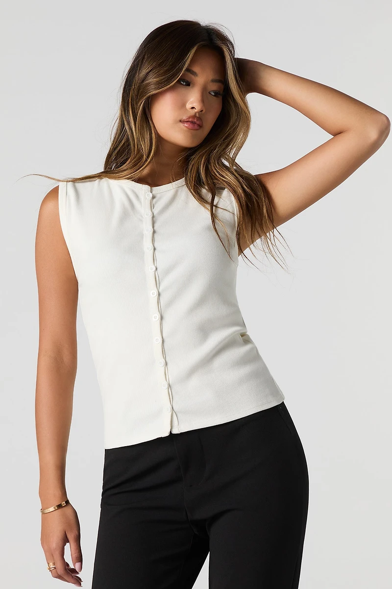 Camisole côtelée boutonnée
