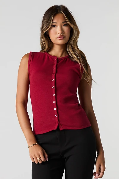 Ribbed Button-Up Tank