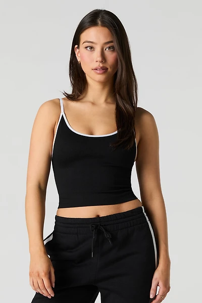 Active Ribbed Contrast Tank with Built-In Cups
